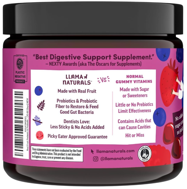 Charque Llama Probiotic with Prebiotic Fiber, Vegan, Organic Prebiotics and Probiotics Gummies