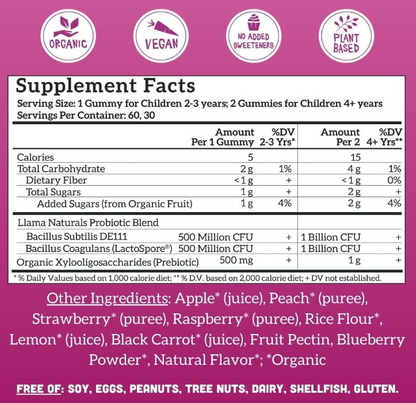 Charque Llama Probiotic with Prebiotic Fiber, Vegan, Organic Prebiotics and Probiotics Gummies